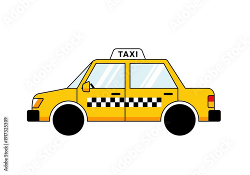 Yellow taxi cab illustration viewed from the side on a white background