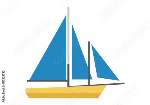 Sailboat gliding across calm waters, viewed from the side, illustration of a leisurely sailing experience.