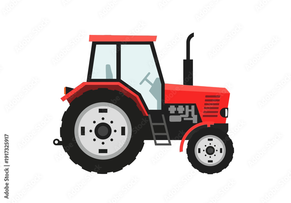 Obraz premium Red tractor illustration on a plain background viewed from the front side showcasing agricultural machinery