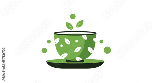 Green tea cup with leaf design