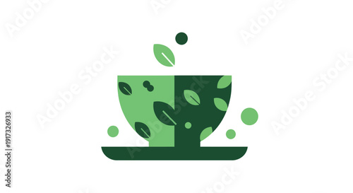 Green teacup icon with leaves