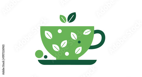 Green teacup illustration on white background