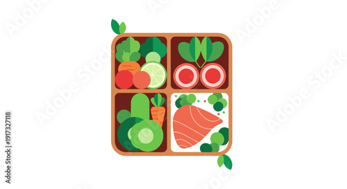 Healthy bento box meal illustration