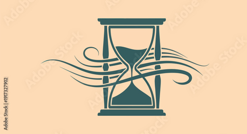 Hourglass illustration with ornamental swirls