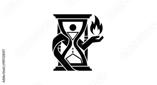 Hourglass symbol burning flame concept