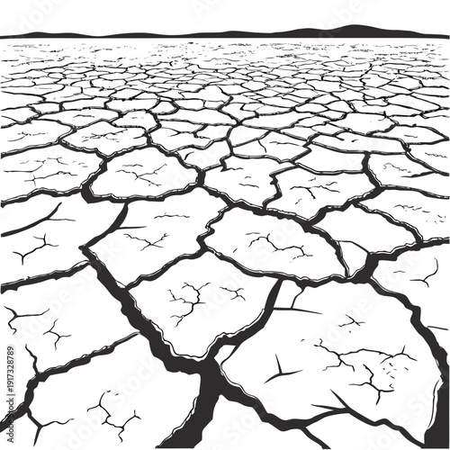 Cracked dry earth landscape with hills cracked earth