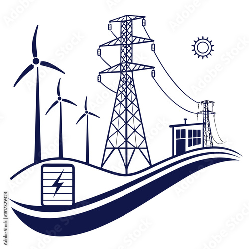 Hybrid energy power generation with wind turbines and solar