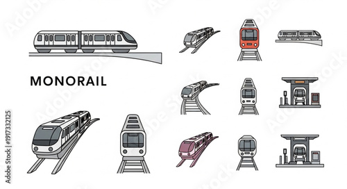 Collection of Monorail Train Illustrations and Stations.