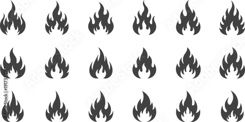 Fire flame silhouettes set isolated on white background, burning blaze icon collection vector illustration