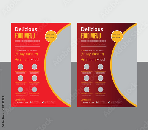 Set of restaurant menu and flyer design templates modern with colorful size A4 size.burger & healthy food business promotion flyer.