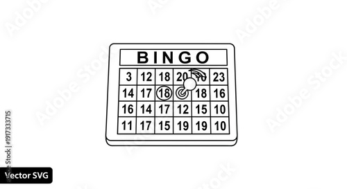 Bingo Card with Marked Numbers and Dabber, Vector Illustration