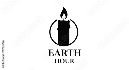 Iconic black and white Earth Hour logo featuring a stylized burning candle within a circle above the official event text celebrating global energy conservation awareness efforts