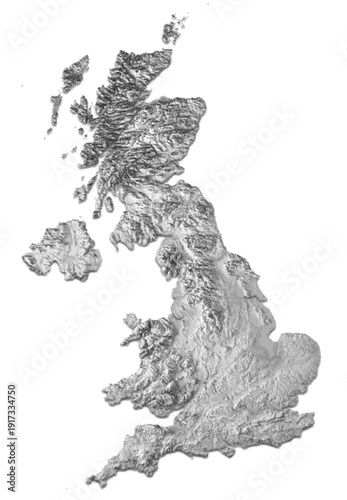 Halftone United Kingdom Map With Terrain Detail and Dot Pattern Texture