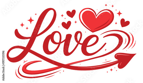 Hand drawn illustration of the word love depicting romance and affection for valentine's day