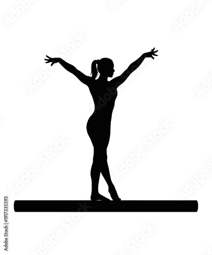 Silhouette Woman Balancing Arms on Beam for Yoga, Gymnastics, Fitness and Dance Training