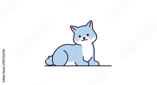 Blue Cat Sitting on Floor.