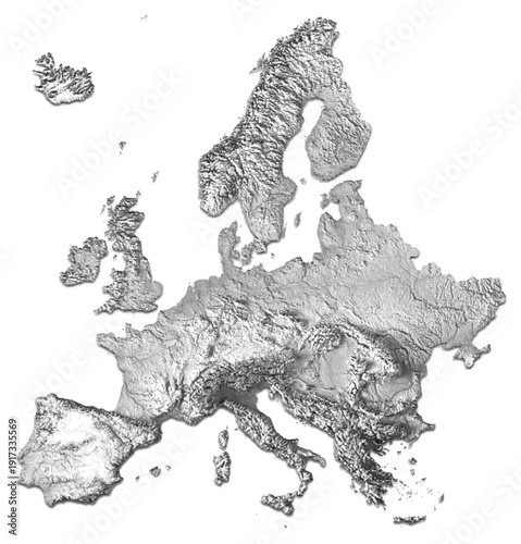 Halftone Europe Map With Terrain Detail and Dot Pattern Texture