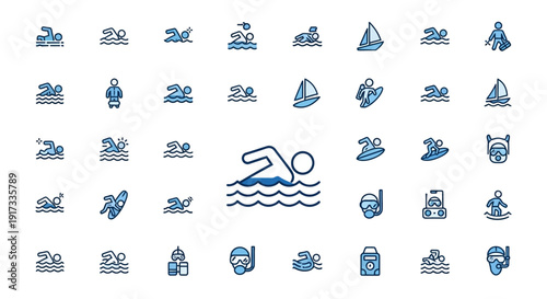 Water Sports and Swimming Activity Icon Set