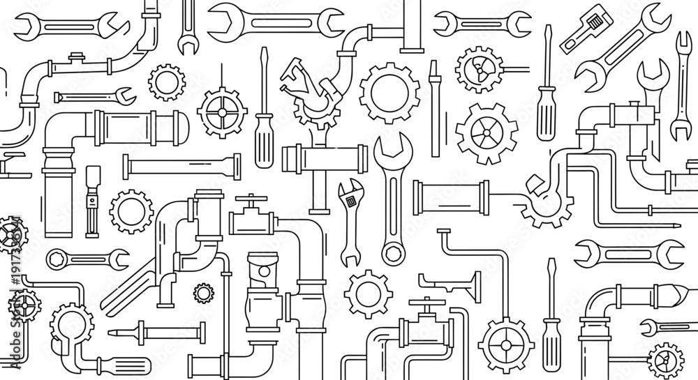 Fototapeta premium Industrial Tools and Machinery Parts Illustration 1.