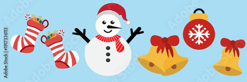 Christmas decorations with a snowman on a blue background