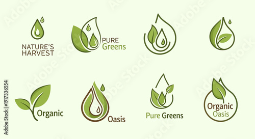 Organic and Natural Product Logos: Leaves, Drops, and Wording