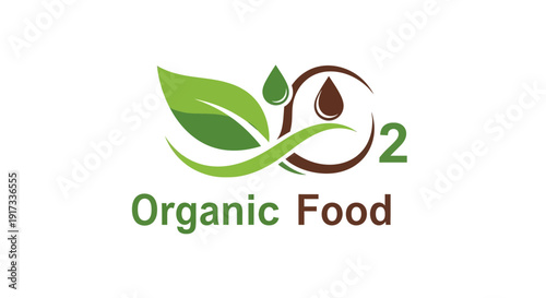 Organic Food Logo: Green Leaf, Water Drop, and Brown Swirl