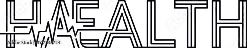 Black outline word H E A L T H with heartbeat line graphic health wellness