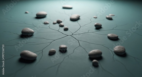 Wallpaper Mural Abstract composition of pebbles on a textured surface with branching veins Torontodigital.ca