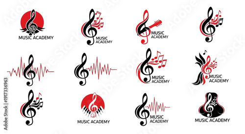 Music Academy Logo Collection - Treble Clefs and Sound Waves