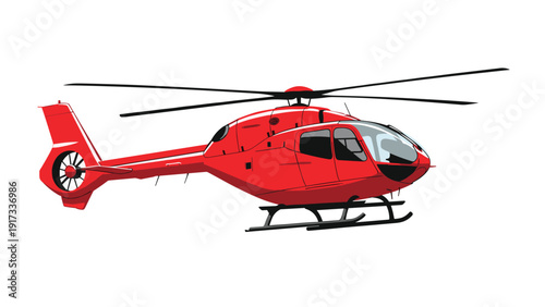 Professional red rescue helicopter shown from a side profile view against a clean white background for aviation and transport concepts.