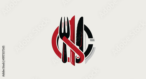 Restaurant Logo with Fork, Knife, and Spoon in Circle