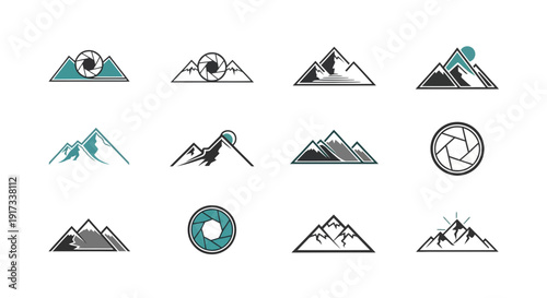 Mountain and Camera Shutter Logos - Photography and Nature Icons Set