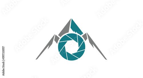 Abstract Mountain Peaks with Camera Aperture - Photography Logo Icon