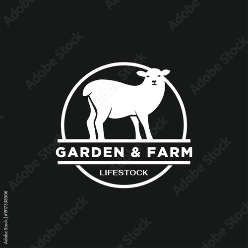 White Lamb Sheep Livestock Logo Emblem Design for Garden and Farm Business