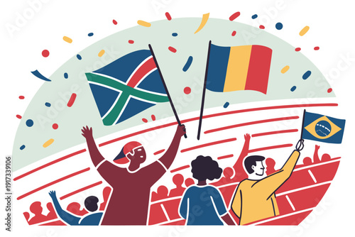 Colorful flat vector illustration of international sports unity and diversity illustration.