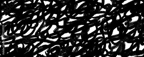 Seamless doodled brush stroke texture. Rough grunge sketched scrawl background. Repeated handdrawn abstract scribble pattern. Black bold pencil chalk or crayon squiggle strokes wallpaper. Vector