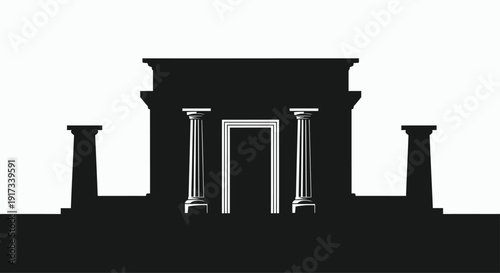 A minimalist silhouette of an ancient temple, with stylized columns and a single, prominent doorway.  Focus on the geometric shapes and the sense of history