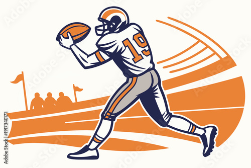 Football player action dynamic sports movement illustration.