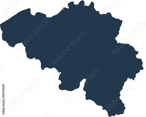 Belgium country map silhouette in a dark blue color, representing the geographical shape of the European nation, isolated on a transparent background.