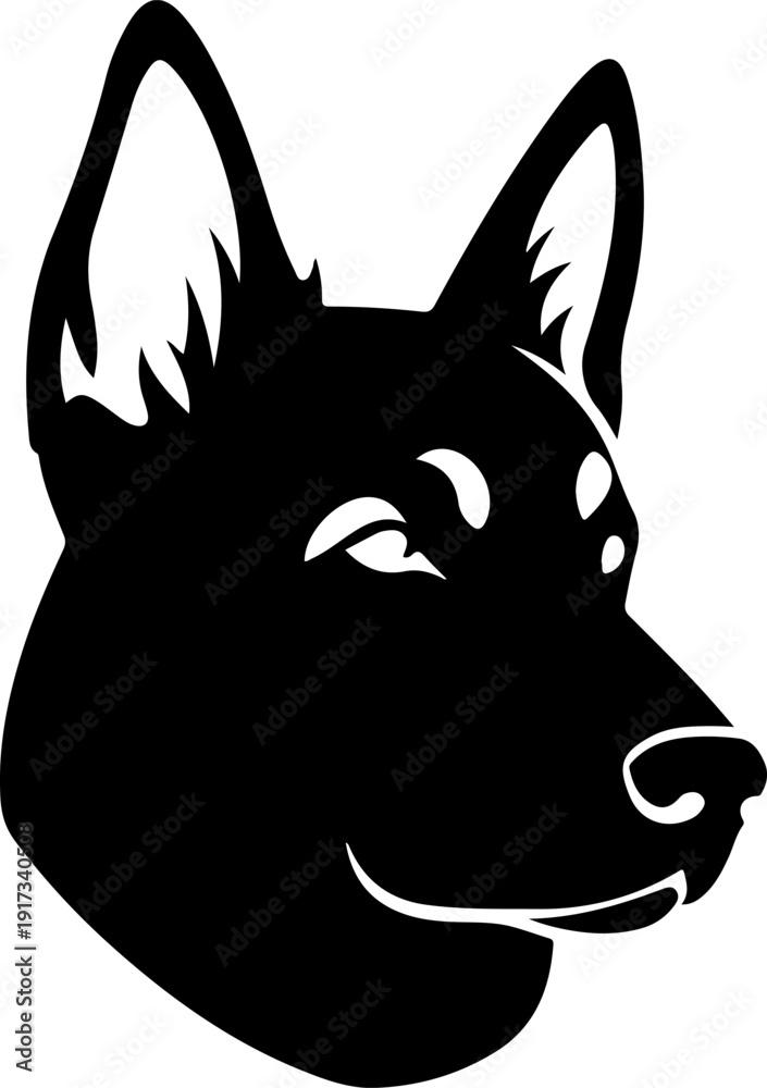 Fototapeta premium Vector illustration of a dog's head profile with sharp ears and distinct facial features