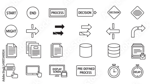 Icon Set Collection Representing Business UI Symbols Data and Technology Interface Vector Pack