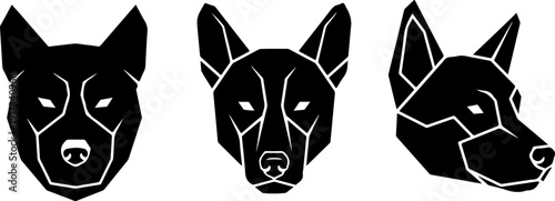 Vector illustration of dog faces from different viewpoints showcasing facial features