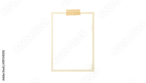 Blank white paper poster mockup clipped to a wall with brown tape, minimal vertical frame for branding, announcement, flyer or art print template in clean studio lighting