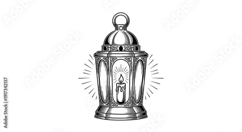 Vintage Lantern with Candle Flame, Ramadan, Eid, Islamic Decoration, Vintage Style