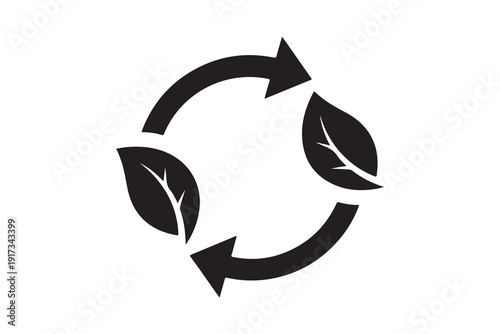 Ecology Cycle Symbol with Leaves black silhouette vector white background
