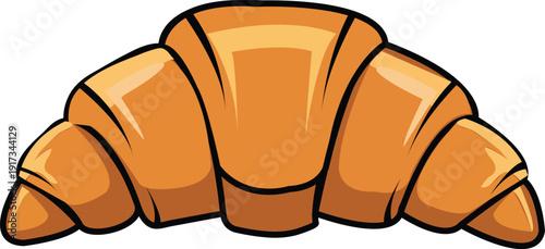 Single golden-brown croissant vector illustration with a glossy finish and dark outlines, isolated on a transparent background, depicting a classic French pastry.