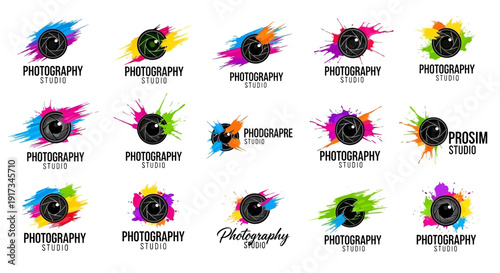 Vibrant Photography Studio Logos with Colorful Paint Splatter Aperture Designs