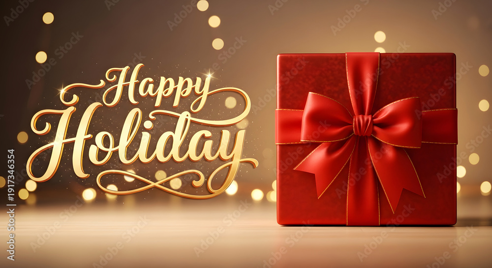 Naklejka premium A red gift box with a happy holiday sign