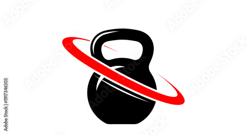 Minimal Kettlebell Logo with Dynamic Red Swoosh Element