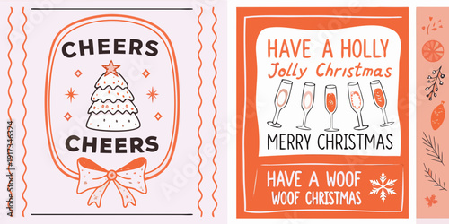 Festive christmas cards with cheerful greetings and illustrated designs